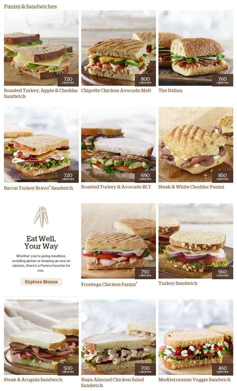 panera bread menu items